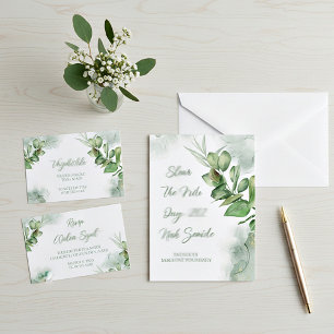 Hochzeit mit leerem Budget Wasserfarbe Grün Einladung