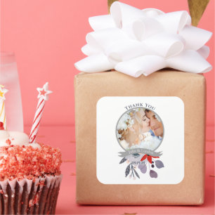 Hochzeit mit lila Rot Rosa Blauer Blumenkraut Quadratischer Aufkleber