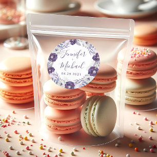 Hochzeit mit lila und silberfarbener Wasserfarbe Runder Aufkleber