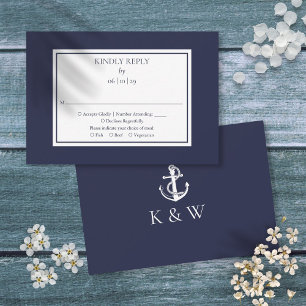 Hochzeit mit marinem Anker in Navy Blau RSVP Karte