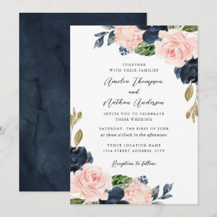 Hochzeit mit marinen rosa rustikalen botanischen B Einladung