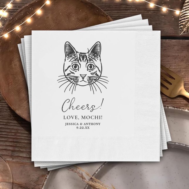 Hochzeit mit maßgeschneiderter Katz-Handzeichnung  Serviette (Von Creator hochgeladen)