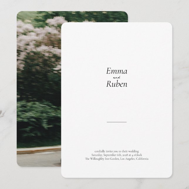 Hochzeit mit Minimalistischem Schwarz-Weiß-Foto Einladung (Vorne/Hinten)