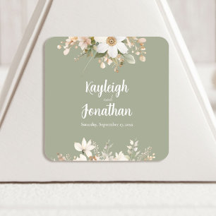 Hochzeit mit moderner Farbe Grün Quadratischer Aufkleber