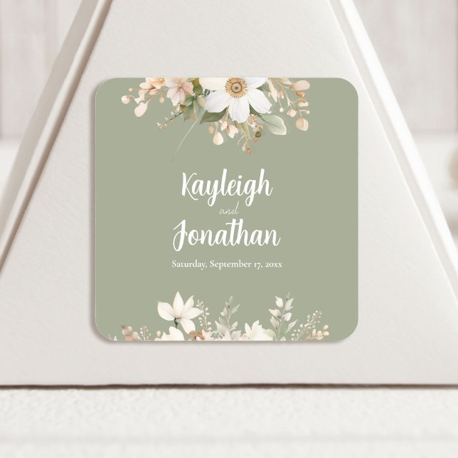Hochzeit mit moderner Farbe Grün Quadratischer Aufkleber (Von Creator hochgeladen)