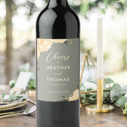 Hochzeit mit moderner Gelbblume Weinetikett