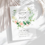 Hochzeit mit Pfirsichblüten Einladung<br><div class="desc">Aquarellpfirsich und weiße Blume mit grünen Blätter. Der Text und die Farben können personalisiert sein,  um Ihrem Hochzeitstil zu entsprechen.</div>