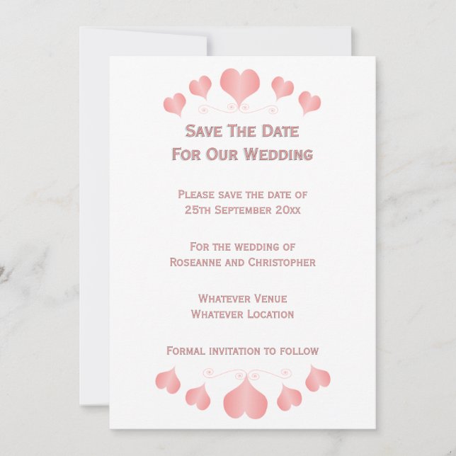Hochzeit mit rosa Herzdesign Save The Date (Vorderseite)