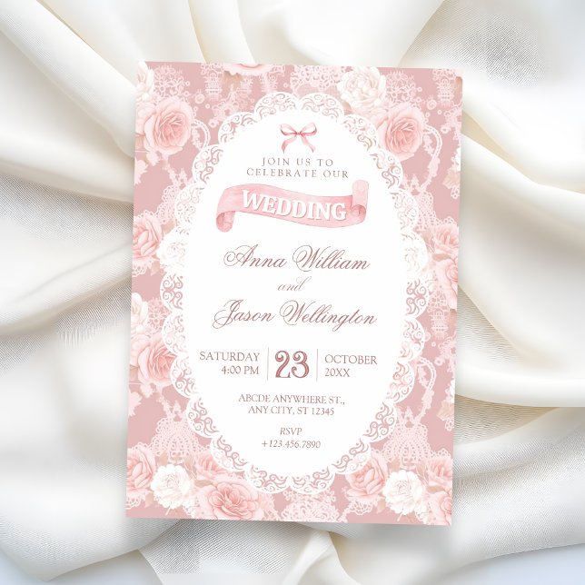 Hochzeit mit rosa Pastellblumen Einladung (Von Creator hochgeladen)