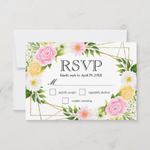 Hochzeit mit rosa und gelben Sommerblumen RSVP Karte