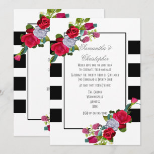 Hochzeit mit rote Rose und schwarzem Streifen Einladung