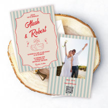 Hochzeit mit rotem Schriftzug und blauen Streifen 