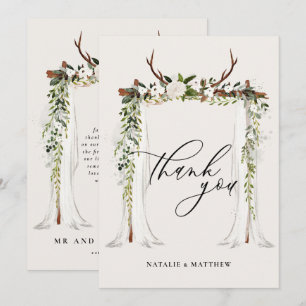 Hochzeit mit rustikalem Antler und Aquarell Dankeskarte
