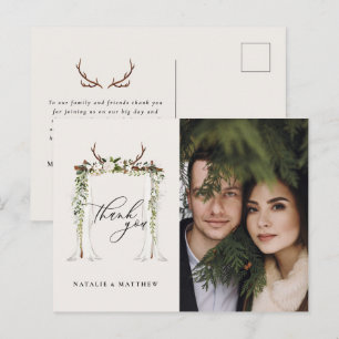 Hochzeit mit rustikalem Antler und Aquarellblumen Postkarte