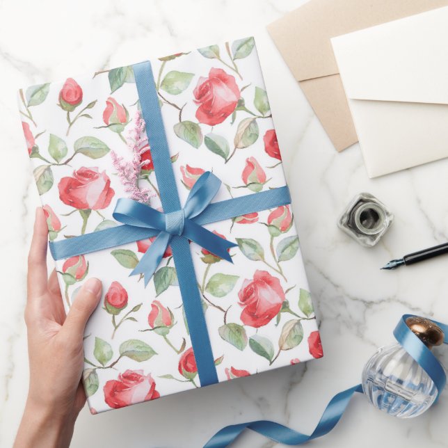 Hochzeit mit schönen roten Rosen Geschenkpapier (Schenken)