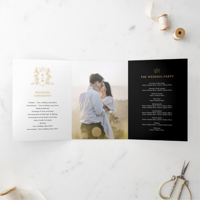 Hochzeit mit Schwarz-weißem Foto Dreifach-gefaltete Programmkarte (Innenseite)