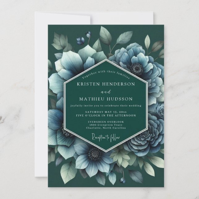Hochzeit mit Smaragd-Twilight-Anemone Einladung (Vorderseite)