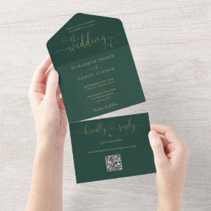 Hochzeit mit Smaragd und Gold QR Code in Schreibsc All In One Einladung
