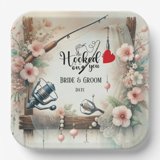 Hochzeit mit Stab und Blume Pappteller (Vorderseite)