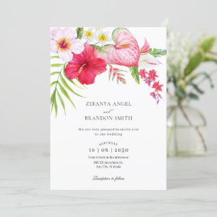 Hochzeit mit tropischem Blumen Einladung