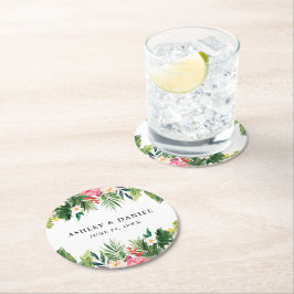 Hochzeit mit tropischen Pflanzen Runder Pappuntersetzer