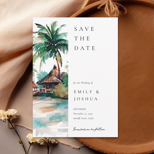 Hochzeit mit tropischen Wasserfarben Save The Date (Von Creator hochgeladen)