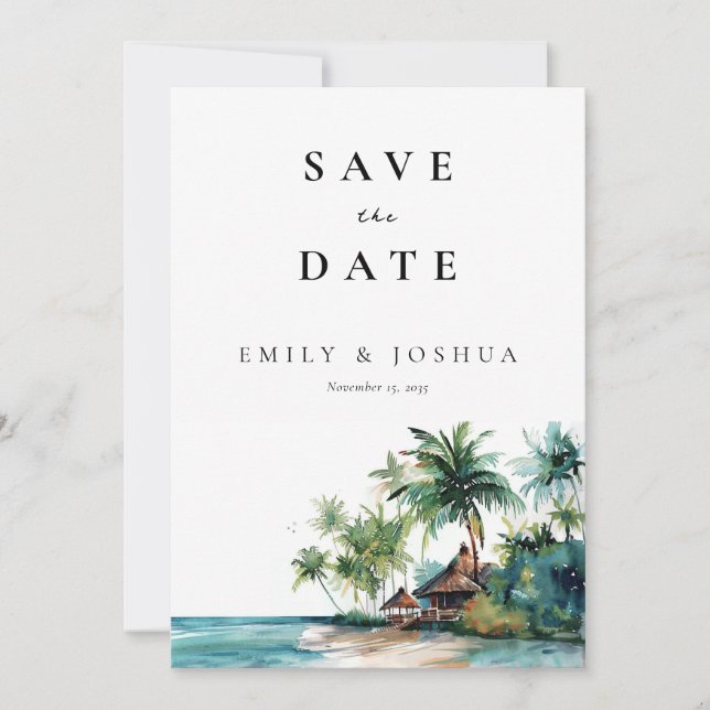 Hochzeit mit tropischen Wasserfarben Save The Date (Vorderseite)
