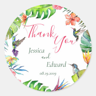 Hochzeit mit tropischer Flora Vielen Dank Runder Aufkleber