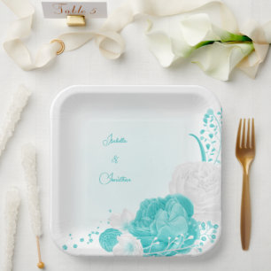 Hochzeit mit türkisfarbenem Weiß Pappteller