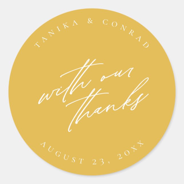 Hochzeit mit unserem Dankeschön Wht/Gold ID954 Runder Aufkleber (Vorderseite)
