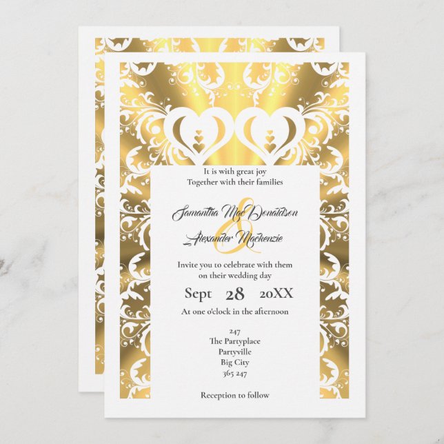 Hochzeit mit vergoldeten Imitaten Einladung (Vorne/Hinten)