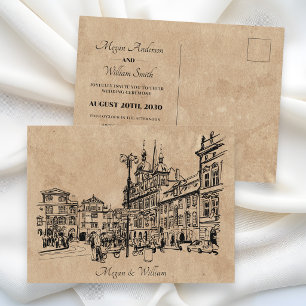 Hochzeit mit Vintage-Architektur Postkarte
