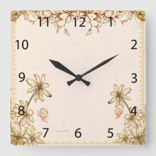 Hochzeit mit Vintage-Blumen Quadratische Wanduhr