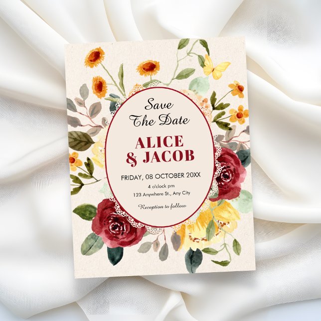 Hochzeit mit vintage Blumen Save The Date (Von Creator hochgeladen)