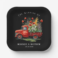 Hochzeit mit Vintage-LKW und roten Mohnblumen