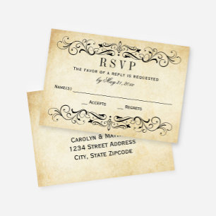 Hochzeit mit Vintage-Pergament-Schnörkel RSVP Karte