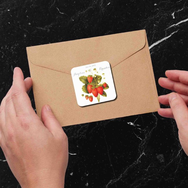 Hochzeit mit Vintagem Erdbeeren Quadratischer Aufkleber (Von Creator hochgeladen)