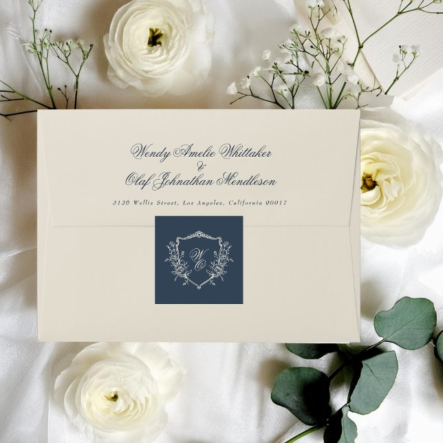 Hochzeit mit Vintagem Wappen Quadratischer Aufkleber (Von Creator hochgeladen)