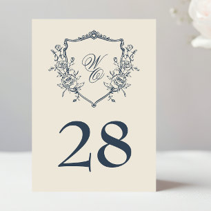 Hochzeit mit Vintagem Wappen Tischnummer