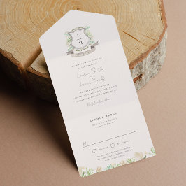 Hochzeit mit Wappen-Aquarellfarben-Monogramm All In One Einladung