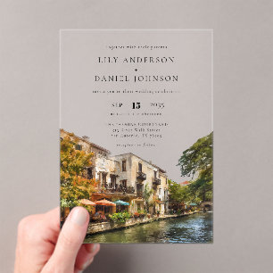 Hochzeit mit Wasserfarben in San Antonio als Reise Acryleinladungen