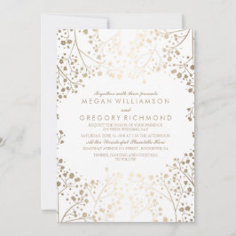 Hochzeit mit weißem Gipskraut und Gold Einladung