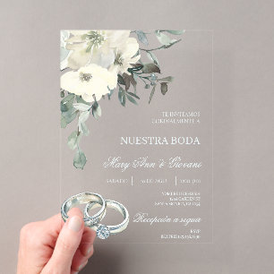 Hochzeit mit weißer Blüte Acryleinladungen
