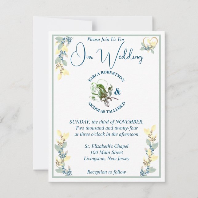 Hochzeit mit weißer Blüte Einladung (Vorderseite)