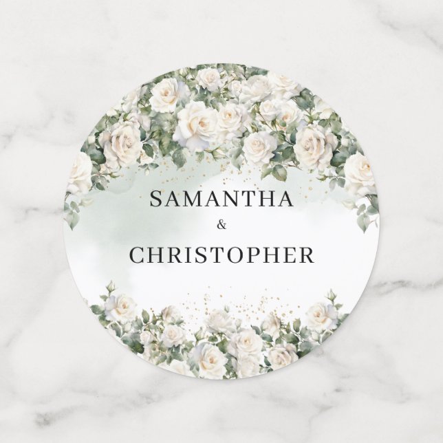 Hochzeit mit weißer Rose, grün und gold Konfetti (Mittel Vorderseite)