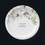 Hochzeit mit weißer und goldener Wasserfarbe Pappteller<br><div class="desc">Blume in weiß und goldfarben,  in Aquarellfarben,  Teller</div>