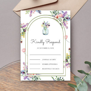 Hochzeit mit Wildblumen-Mason-Glas-Bogen RSVP Karte