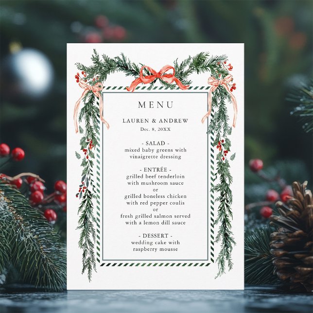 Hochzeit mit Wintergrün-Garlande Menükarte (Von Creator hochgeladen)