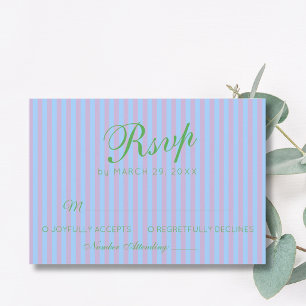 Hochzeit mit Zitrusgrün, Retroblau und rosa Streif RSVP Karte