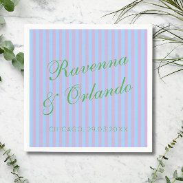 Hochzeit mit Zitrusgrün, Retroblau und rosa Streif Serviette